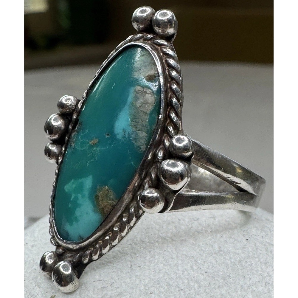 Navajo Turquoise Sterling Silver Ring Size 9 Vintage Large 1 3/8" Statement